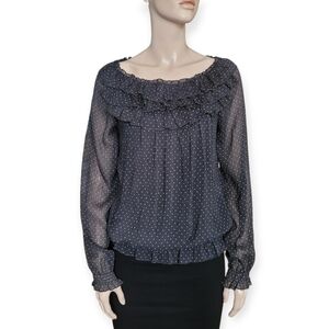 La Fée Maraboutée Sheer Polka Dot Ruffle Blouse French Romantic Black 8